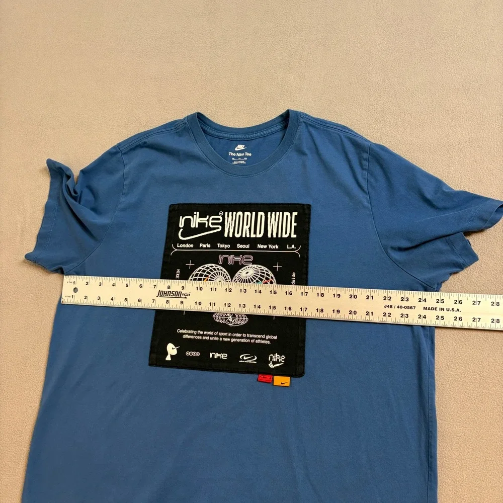 Nike Worldwide Graphic T-Shirt Mens XXL Blue Short Sleeve Cotton Tee